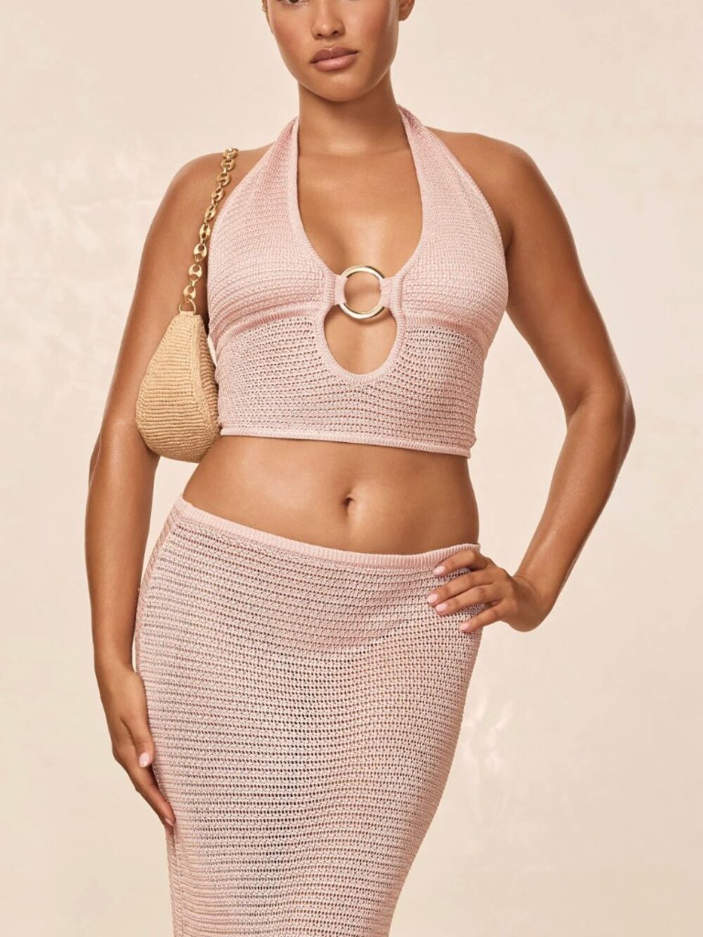 Miami Top & Skirt Set Powder Pink Treble Knit | Monday Swimwear